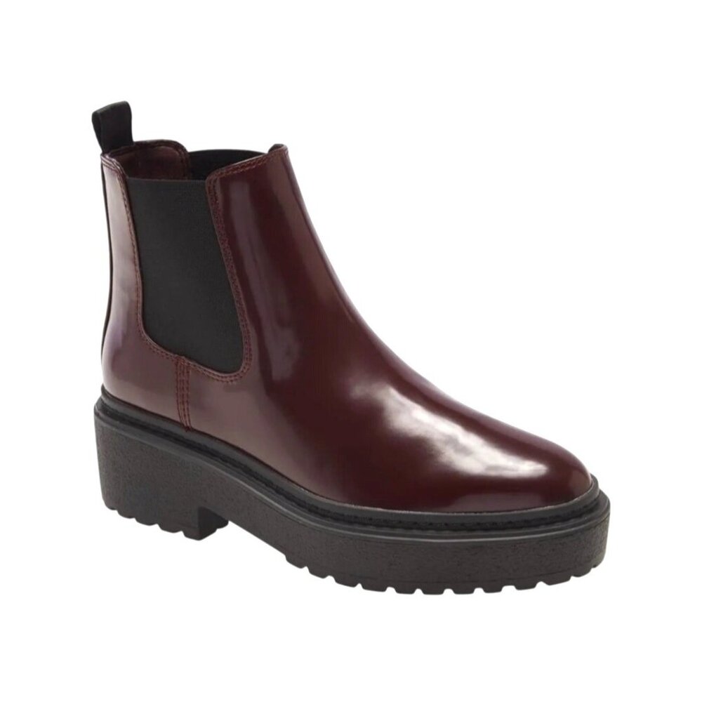 BP Women's Burgundy Slip-On Platform Patent Chelsea Boots With Lug‎ Sole Size 6M